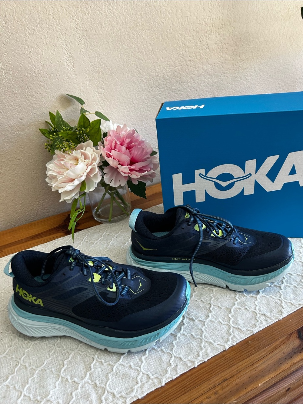 Hoka One One Stinson ATR 6 Women's Navy, Light Blue,Neon Yellow Running Shoes - Picture 10 of 16